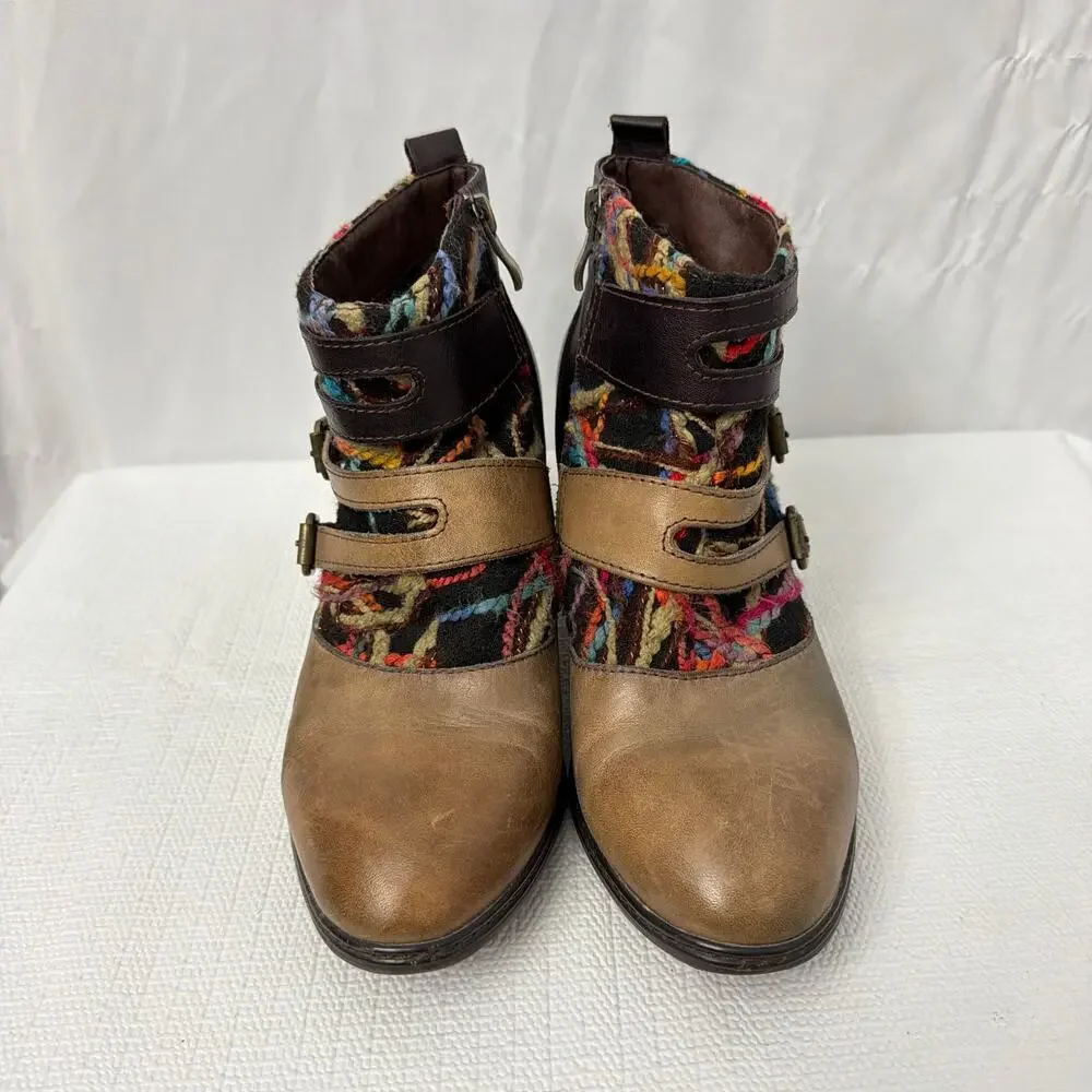 L’Artiste Boots Womens 8 Ankle Booties Brown Leather Block Heel Multicolor 38